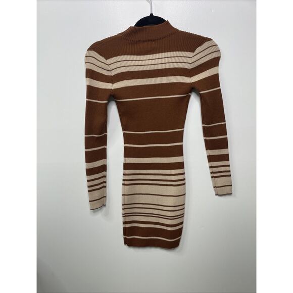 Say What Women Tab Brown Striped Sweater Dress Stretch Ribbed S Formfit Bodycon - Picture 4 of 10